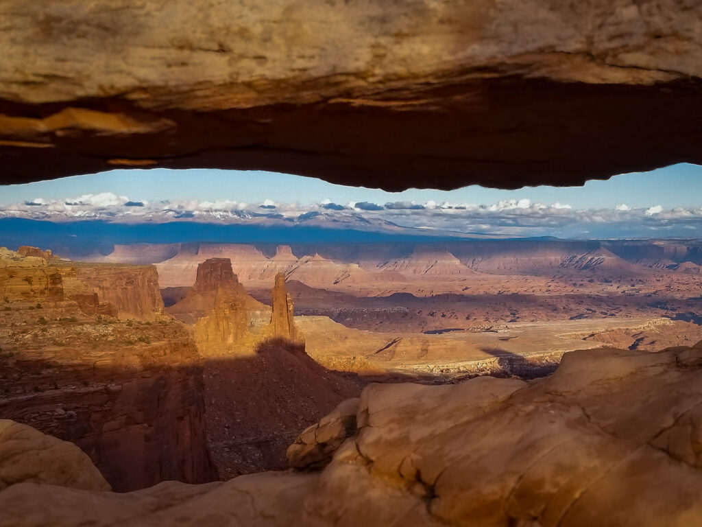 The famous view from Mesa Arch in canyonlands National Park Island in the Sky District