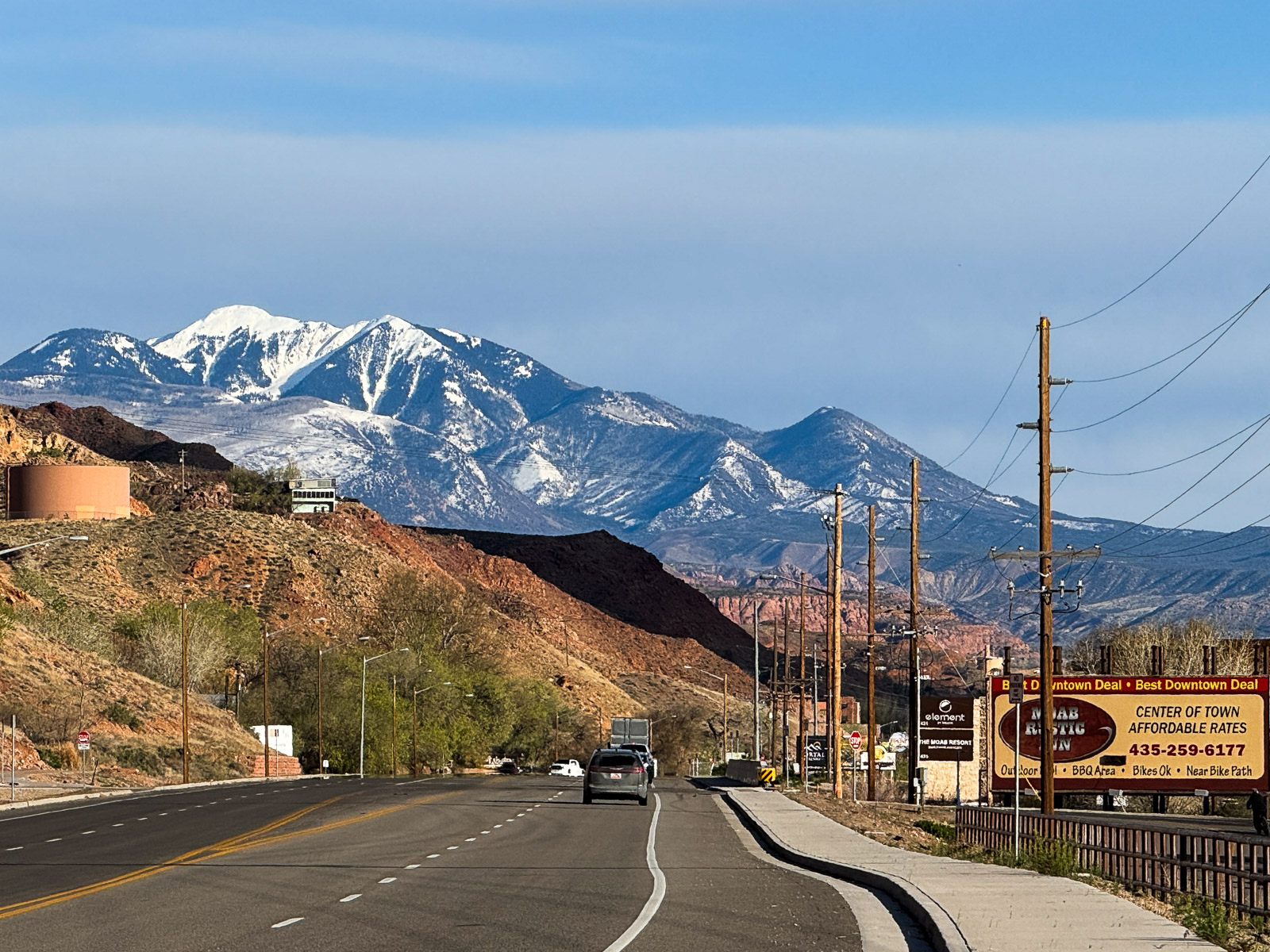 View of La Sal mountains entering Moab Utah via highway 191