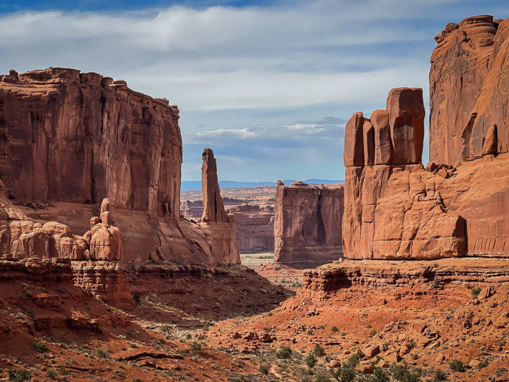 View of Park Avenue rock formations in Arches national Park Utah