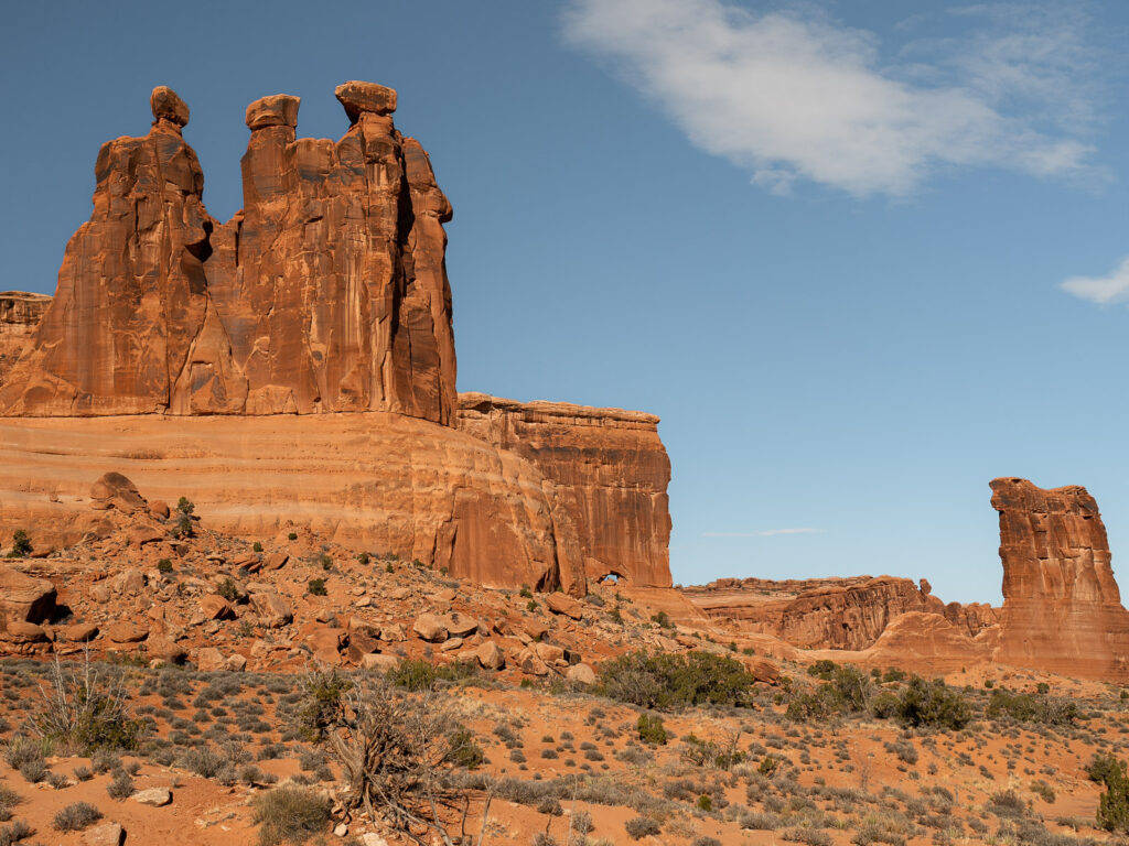 View of "The three Gossips" rock formation in Arches National Park