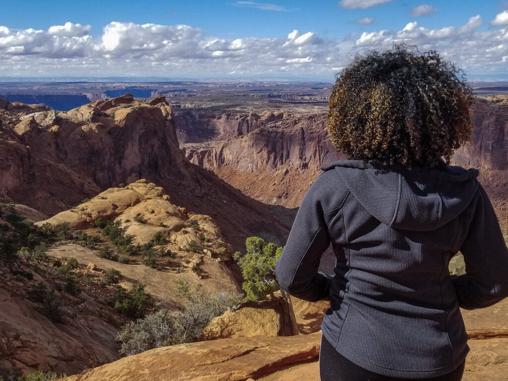 Rocio at the Upheaval Dome Overlook in canyonlands National Park Utah