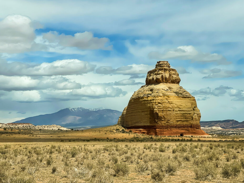 The iconic Church Rock as seen from Highway 191 near Moab Utah